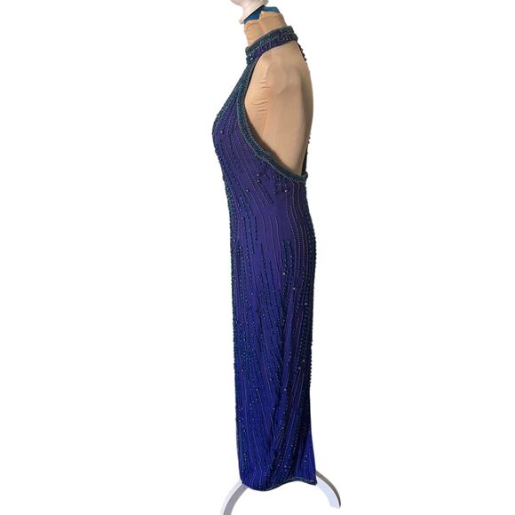 Vintage 80s Alyce Designs Silk Beaded Halter Gown Sexy Glam Feminine Formal XS - Picture 6 of 9